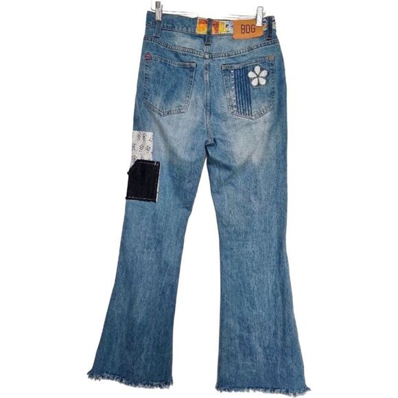 BDG Urban Outfitters High-Waisted Flare Patchwork Craft Jeans Indigo 26 - Picture 5 of 12